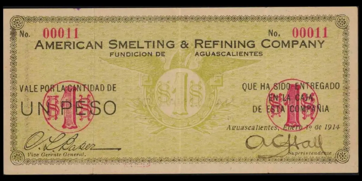 Billete de 1 peso de la Compañia Minera ASARCO