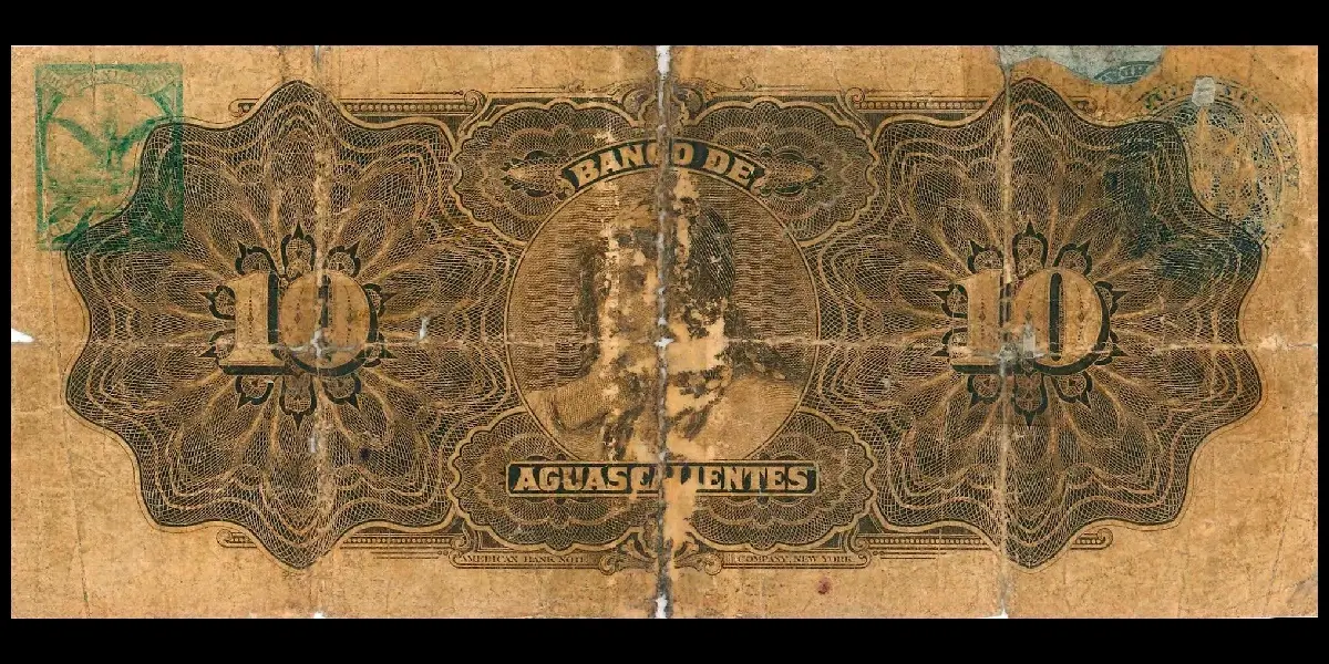 Billete de 10 pesos del Banco de Aguascalientes serie A reverso
