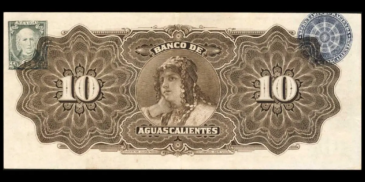Billete de 10 pesos del Banco de Aguascalientes Serie C reverso