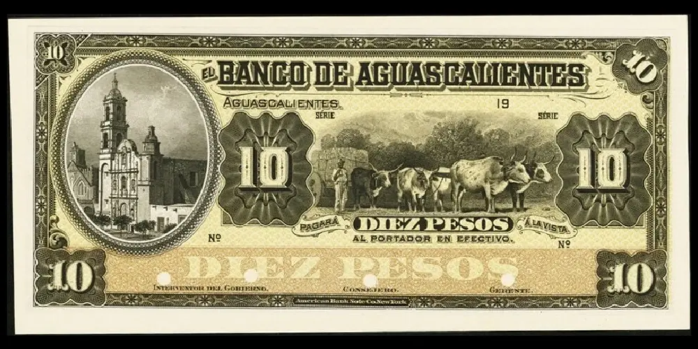 Billete de 10 pesos del Banco de Aguascalientes