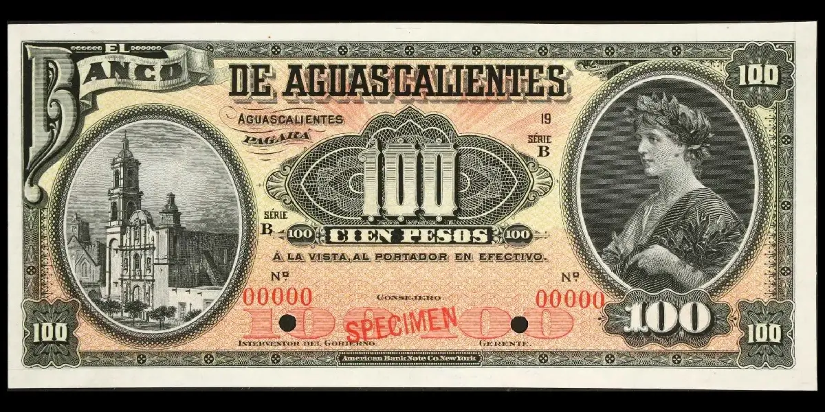 Billete de 100 pesos del Banco de Aguascalientes