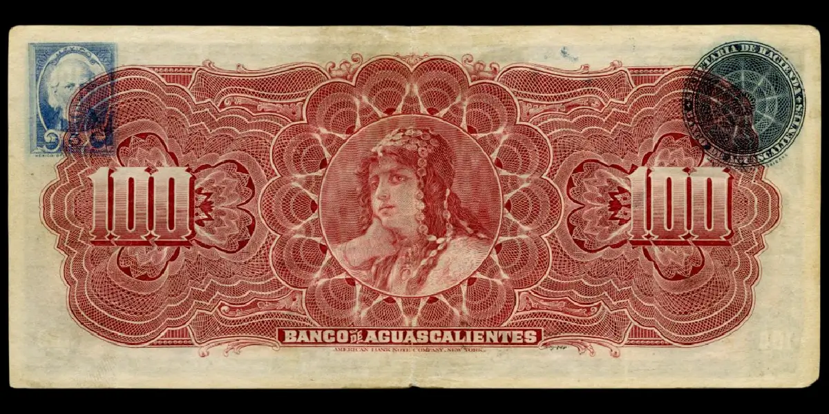 Billete de 100 pesos del Banco de Aguascalientes Serie B reverso