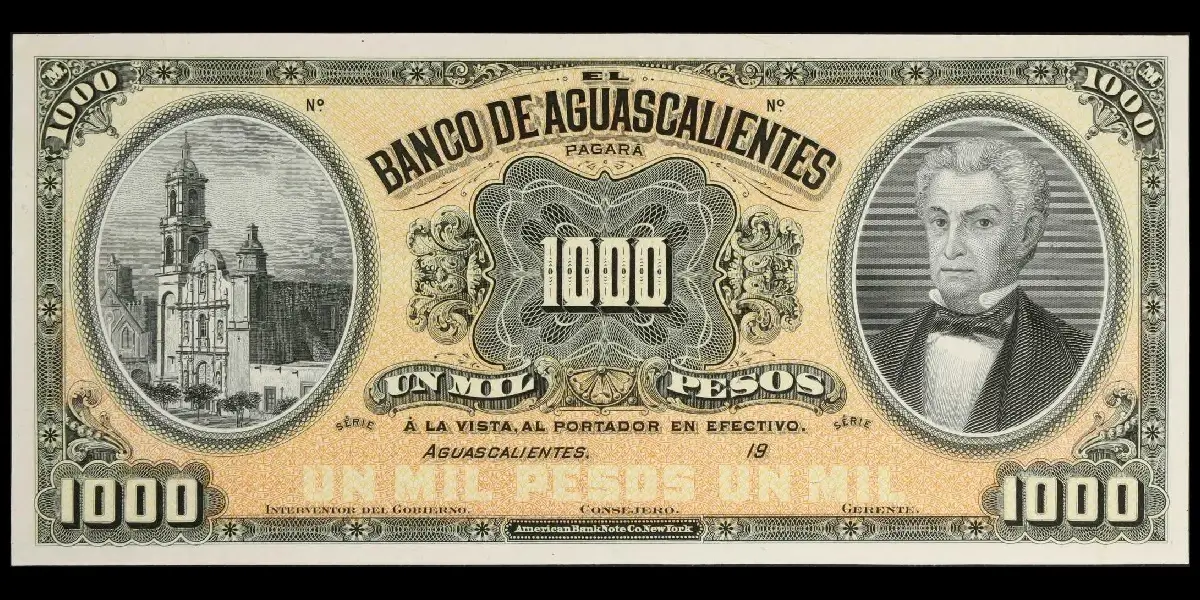 Billete de 1000 pesos del Banco de Aguascalientes