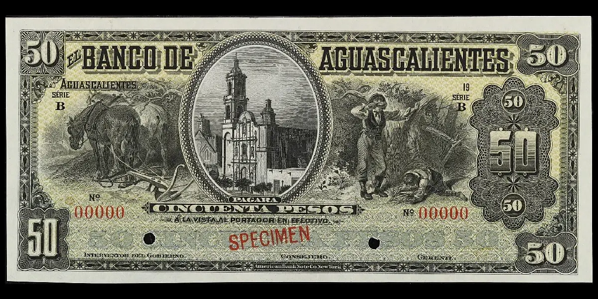 Billete de 50 pesos del Banco de Aguascalientes