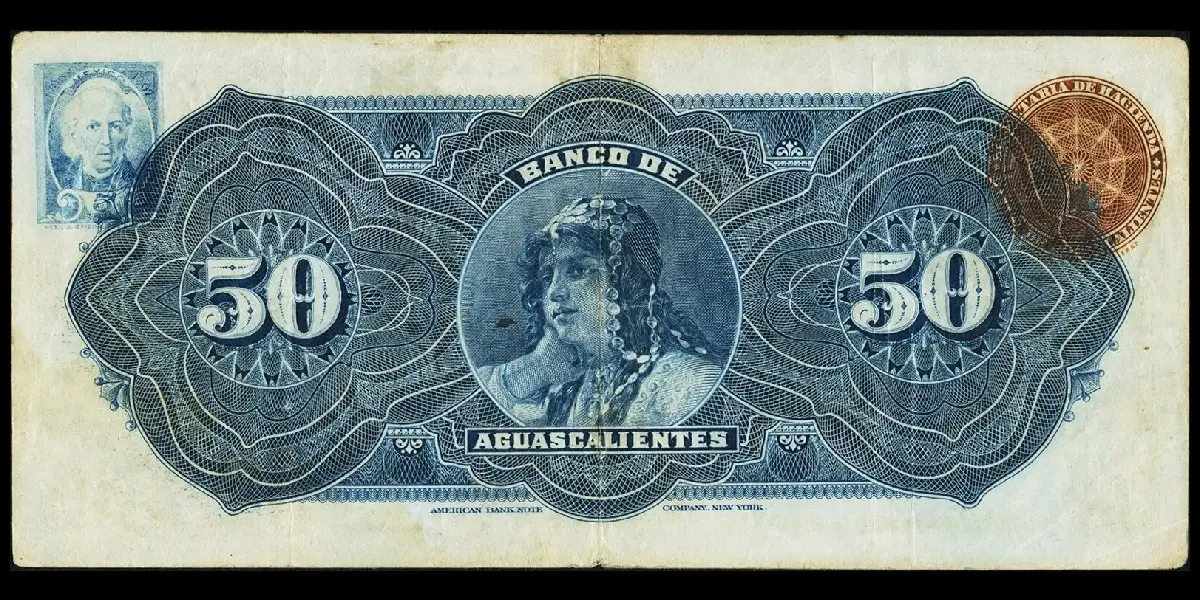Billete de 50 pesos del Banco de Aguascalientes Serie B reverso