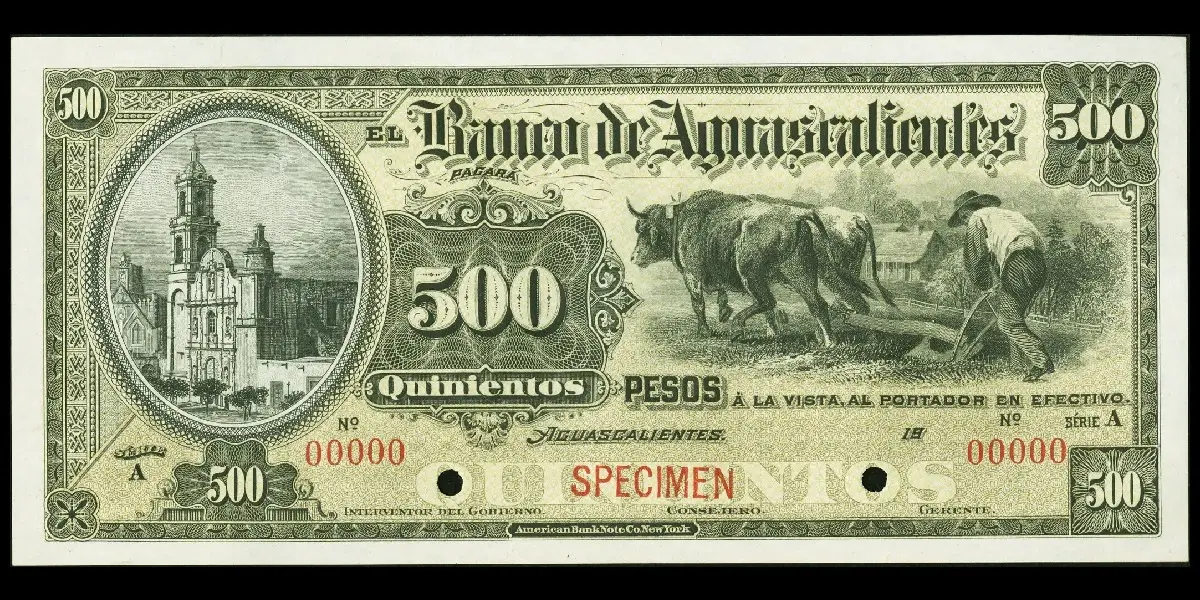 Billete de 500 pesos del Banco de Aguascalientes