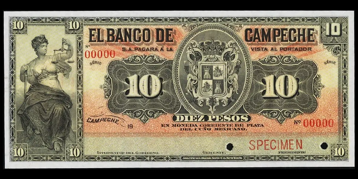 Billete de 10 pesos del Banco de Campeche
