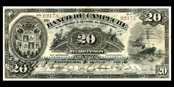 Billete de 20 pesos del Banco de Campeche anverso