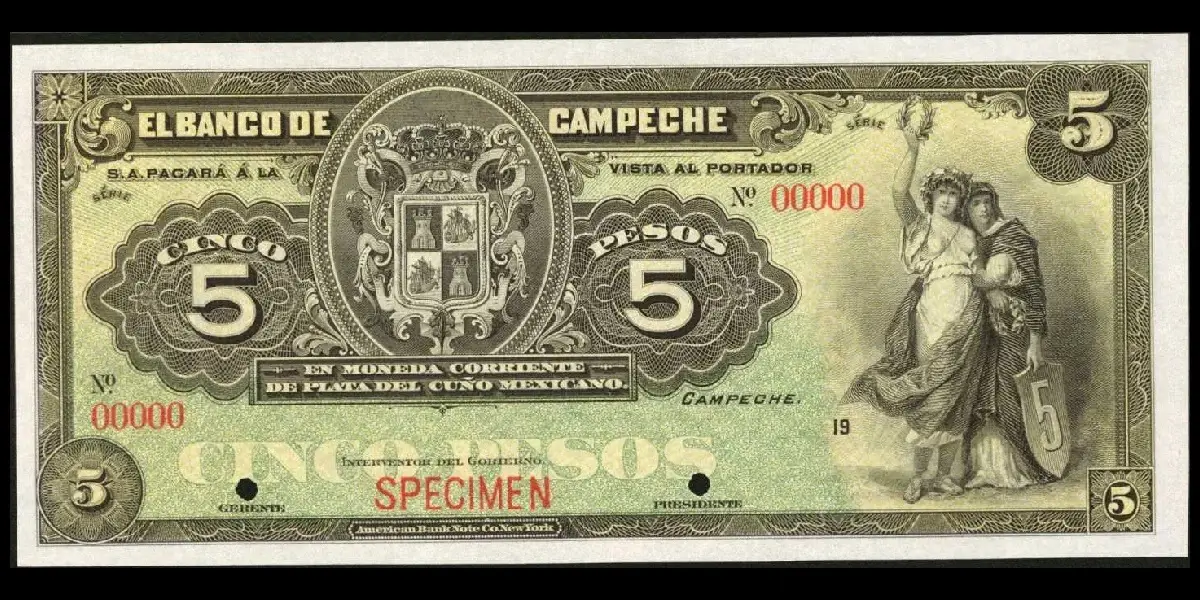 Billete de 5 pesos del Banco de Campeche