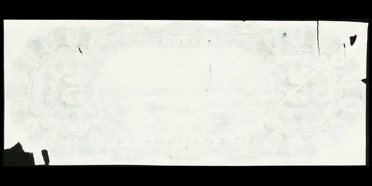 Billete de 5 pesos del Banco de Campeche de prueba unifacial a color reverso liso