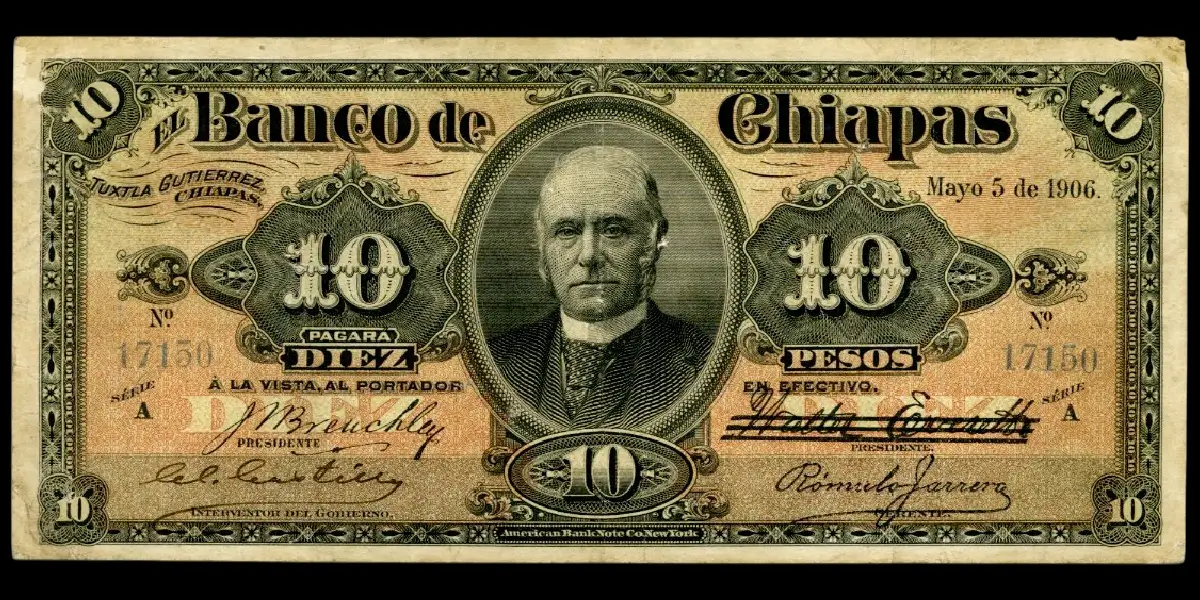 Billete de 10 pesos del Banco de Chiapas