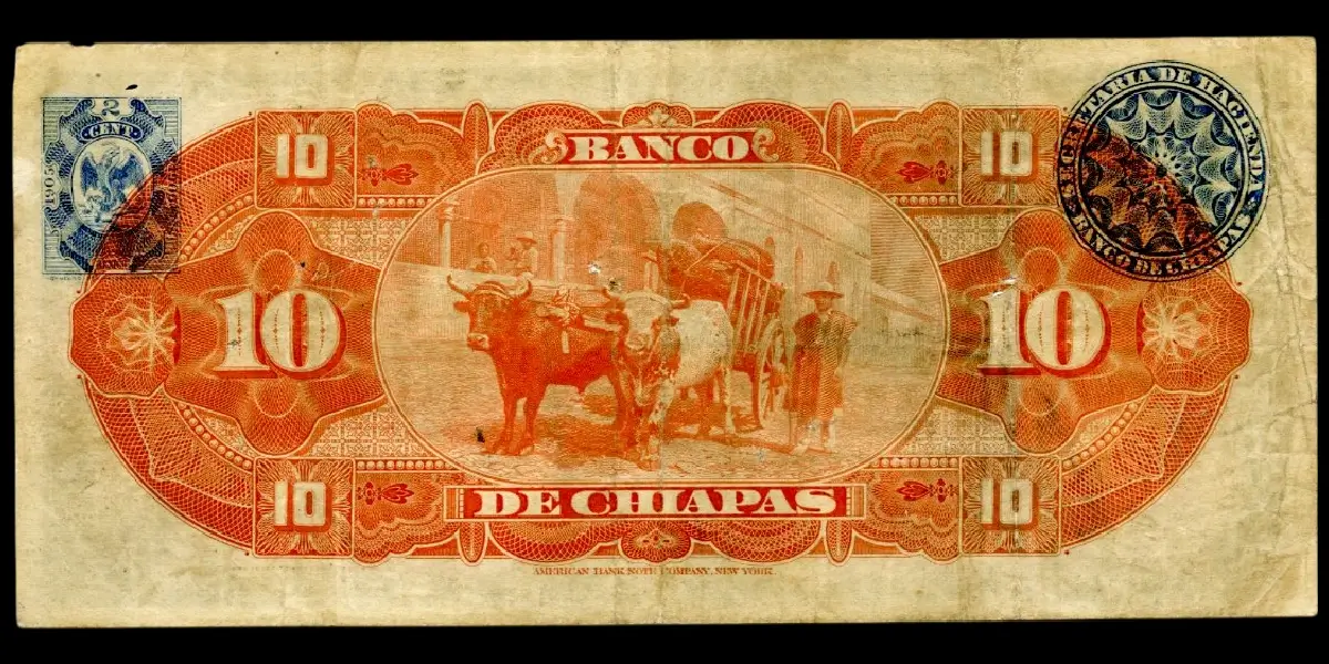 Billete de 10 pesos del Banco de Chiapas reverso