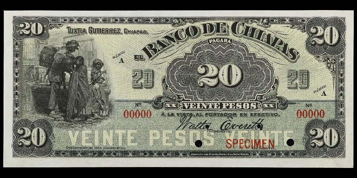 Billete de 20 pesos del Banco de Chiapas
