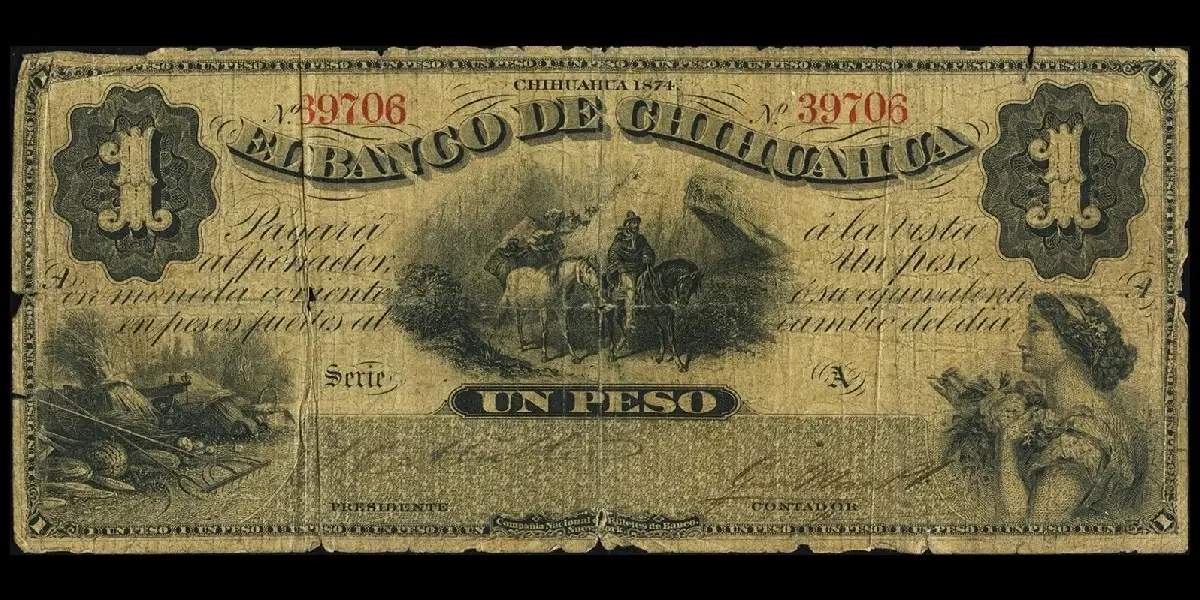 Billete de 1 peso del Banco de Chihuahua primera emisión anverso