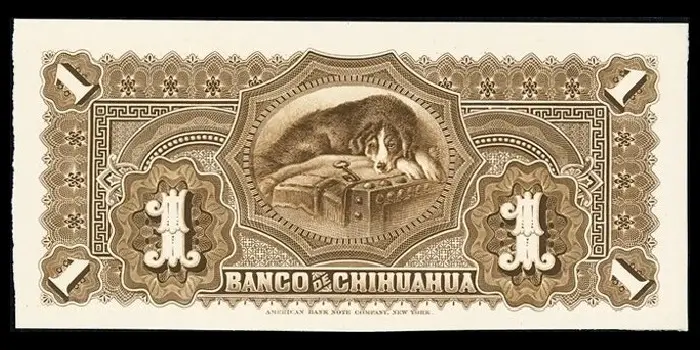 Billete de 1 peso del Banco de Chihuahua de prueba unifacial segunda emisión reverso