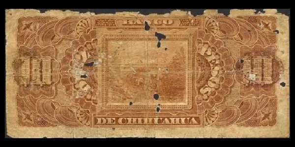 Billete de 10 pesos del Banco de Chihuahua reverso