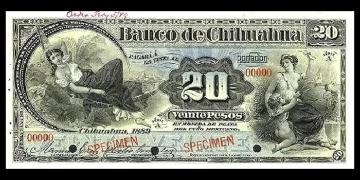 Billete de 20 pesos del Banco de Chihuahua