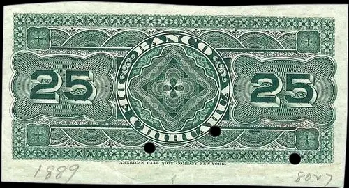 Billete de 25 centavos del Banco de Chihuahua espécimen segunda emisión reverso