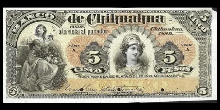 Billete de 5 pesos del Banco de Chihuahua anverso