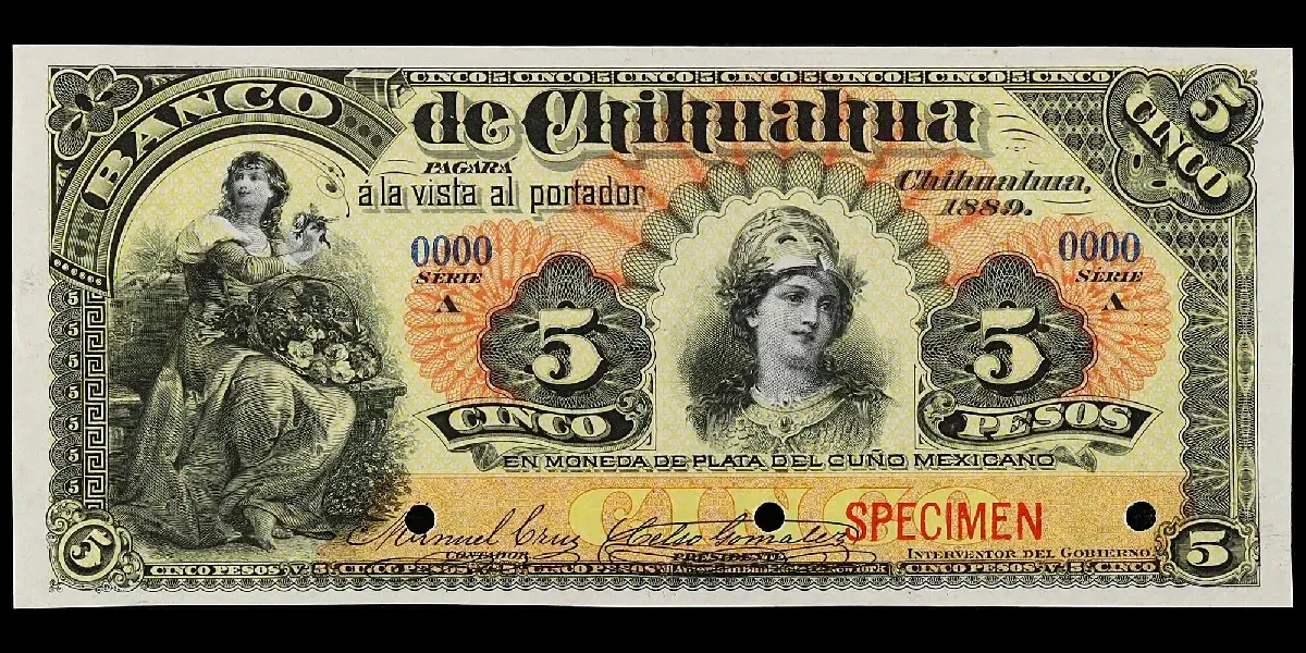 Billete de 5 pesos del Banco de Chihuahua