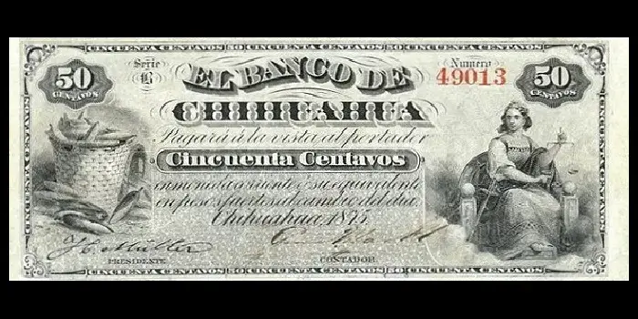 Billete de 50 centavos del Banco de Chihuahua primera emisión anverso
