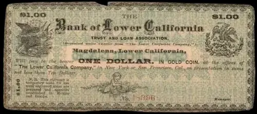 Billete de 1 dolar de The Bank of Lower California