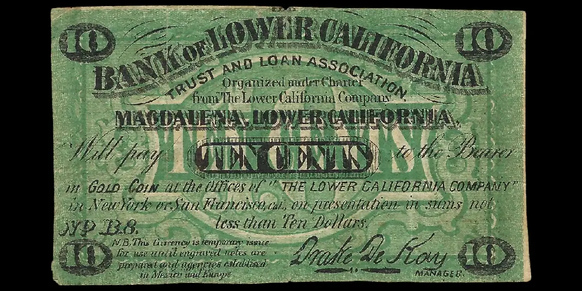 Billete de 10 centavos de The Bank of Lower California