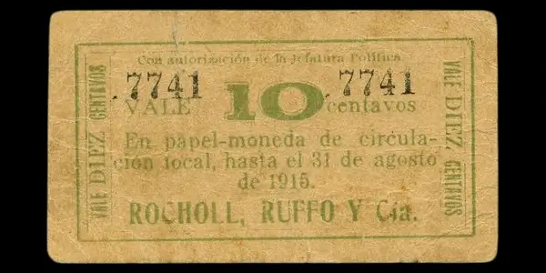 Billete de 10 centavos de Rocholl, Ruffo y Cía anverso