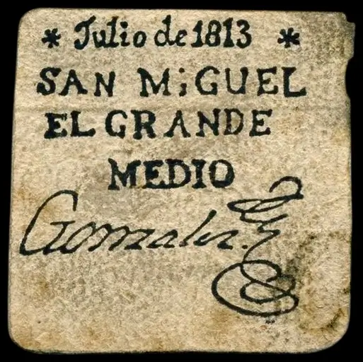 Cartón de medio real emitido en San Miguel el Grande 1