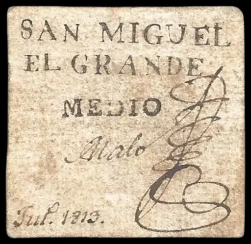 Cartón de medio real emitido en San Miguel el Grande 5