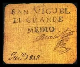Cartón de medio real emitido en San Miguel el Grande 6