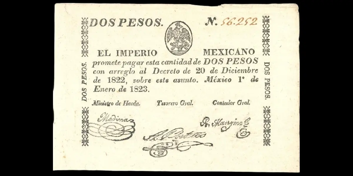 Billete de 2 pesos del Imperio Mexicano