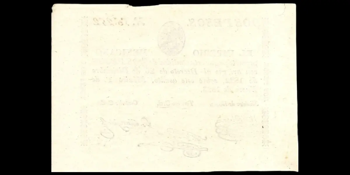 Billete de 2 pesos del Imperio Mexicano anverso