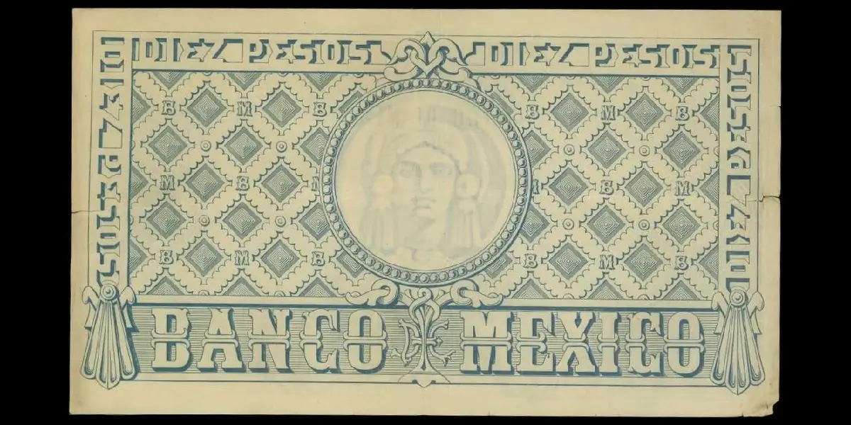 Billete de 10 pesos del Segundo Imperio Mexicano de Maximiliano reverso