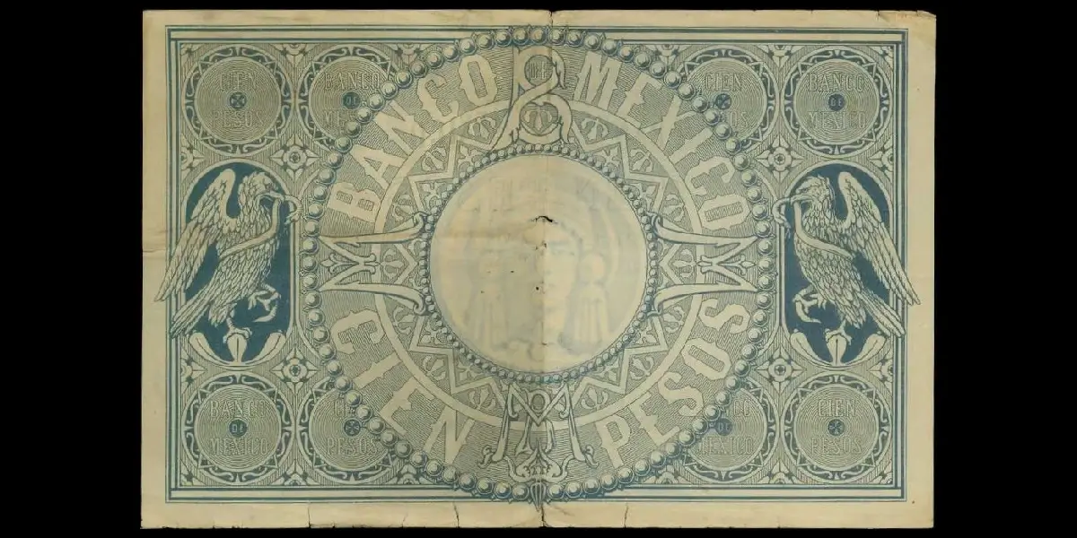 Billete de 100 pesos del Segundo Imperio Mexicano de Maximiliano reverso