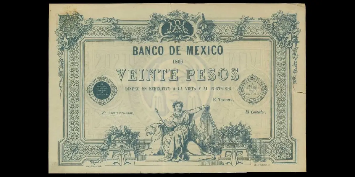 Billete de 20 pesos del Segundo Imperio Mexicano de Maximiliano