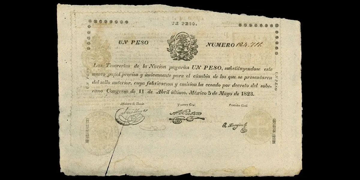 Billete de 1 peso de Las Tesorerías de la Nación cancelado por corte anverso