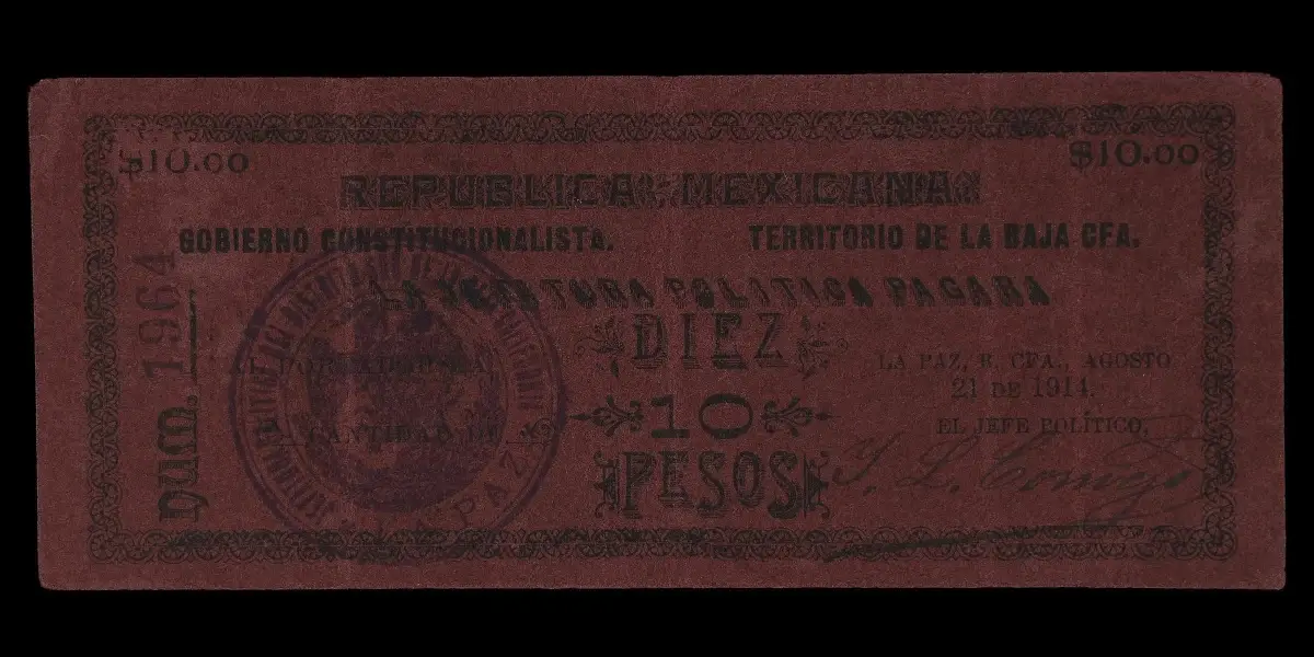 10 pesos de La Jefatura Política de La Paz
