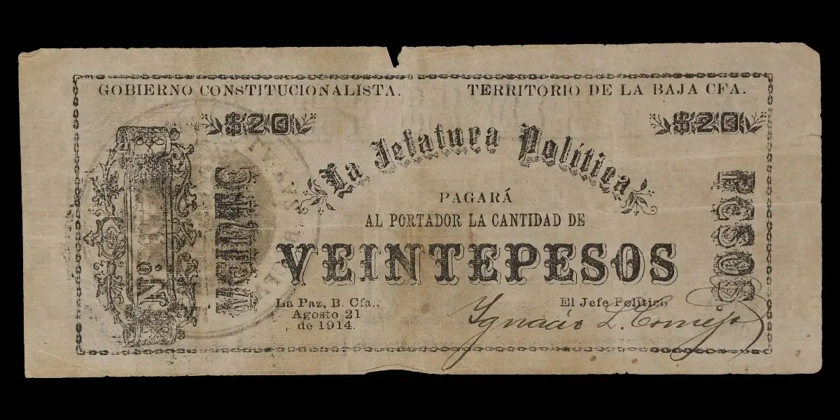 20 pesos de La Jefatura Política de La Paz