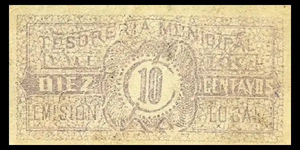 Billete de 10 centavos de la Tesorería Municipal de Aguascalientes reverso