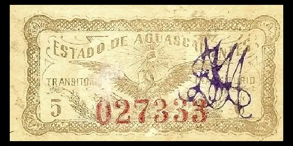 Billete de 5 centavos de la Tesorería Municipal de Aguascalientes