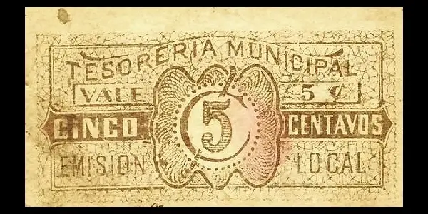 Billete de 5 centavos de la Tesorería Municipal de Aguascalientes reverso