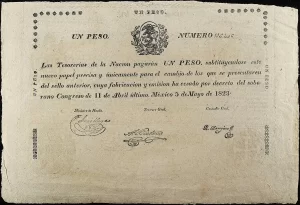 1 Peso de las Tesorerías de la Nación 1823 Anverso