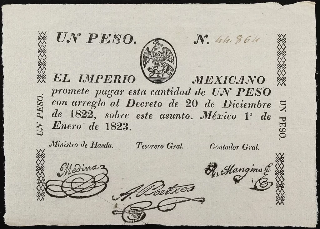 1 peso imperio mexicano 1823 anverso