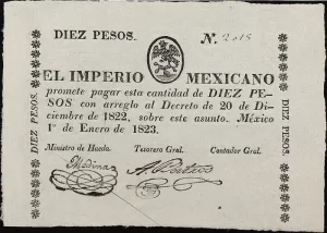 10 Pesos del Imperio Mexicano 1823 Anverso