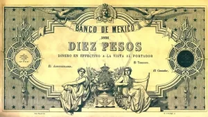 10 pesos de Maximiliano anverso