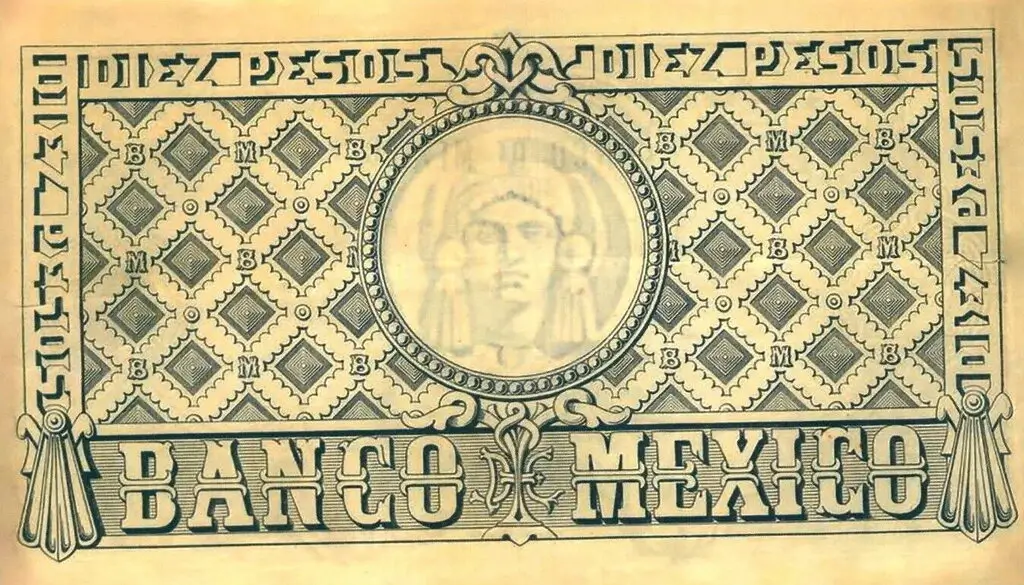 10 pesos de Maximiliano reverso