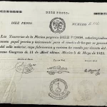 10 pesos tesorerias de la nacion 1823 anverso