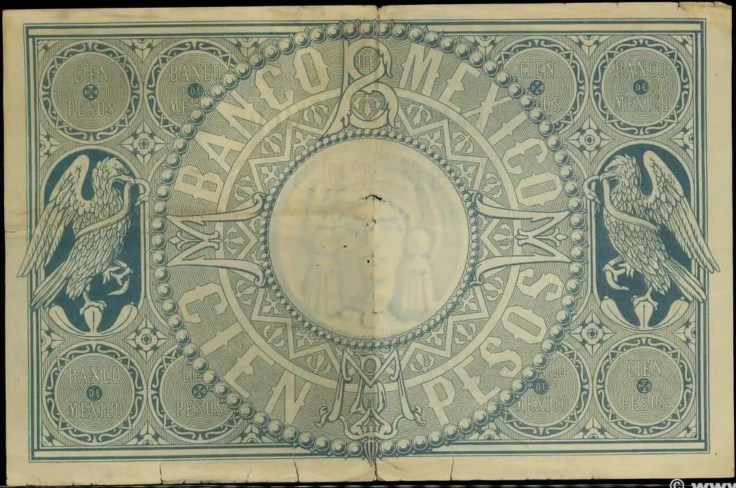 100 pesos maximiliano 1866 reverso