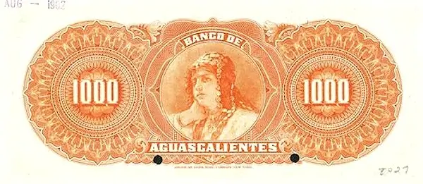 1000 pesos banco aguascalientes serie a 1902-1903 reverso